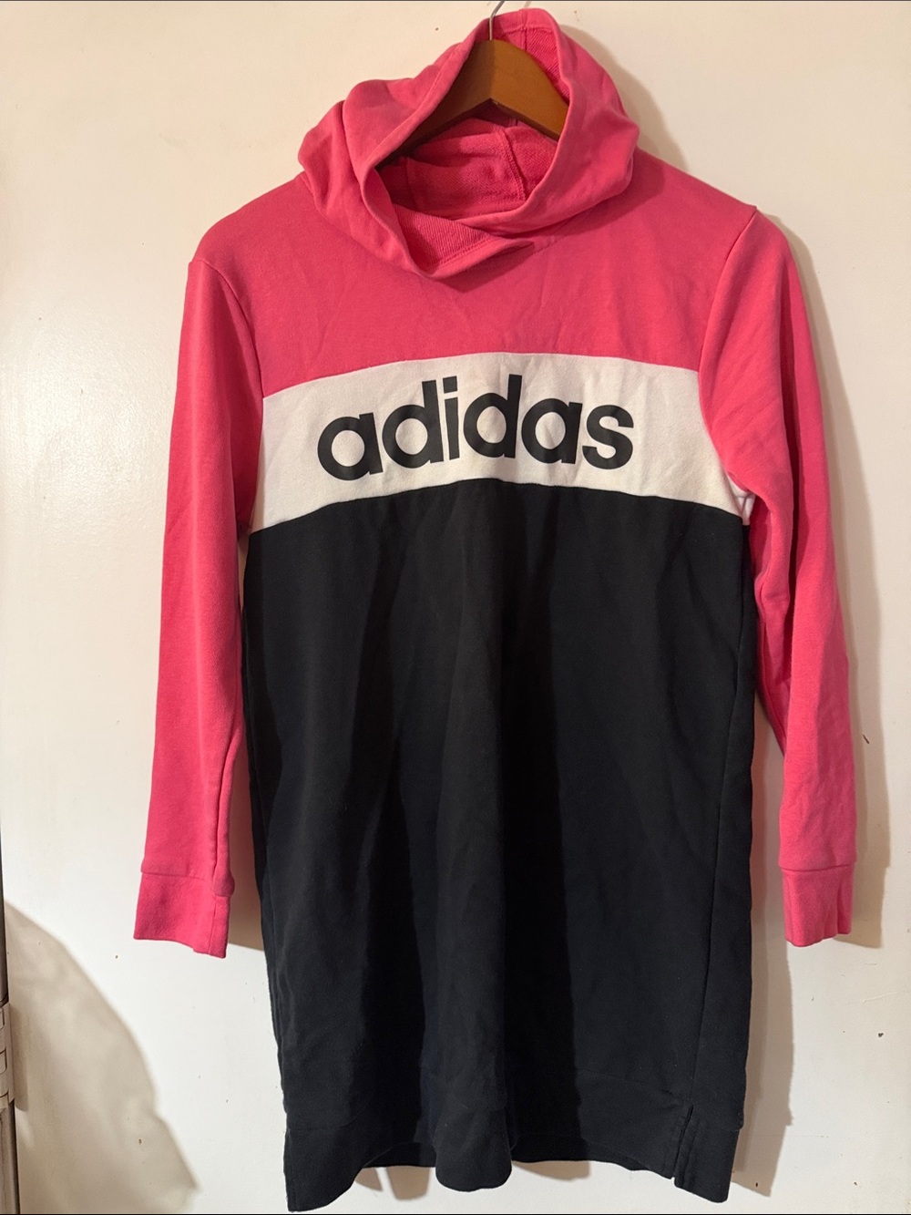 adidas Pink, Black & White Colorblock Hooded Dress